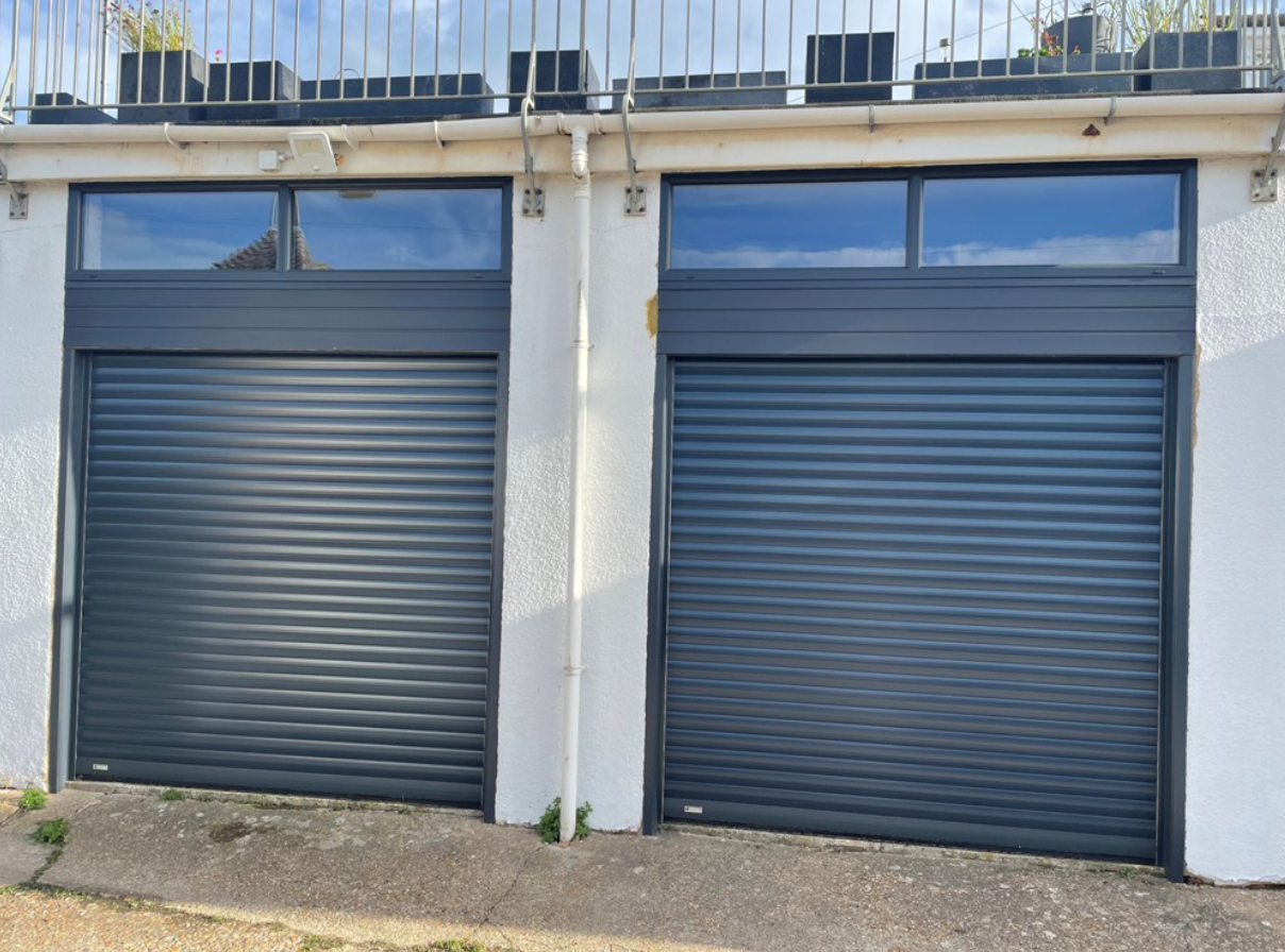a photo of a commercial garage door repair newly repaired